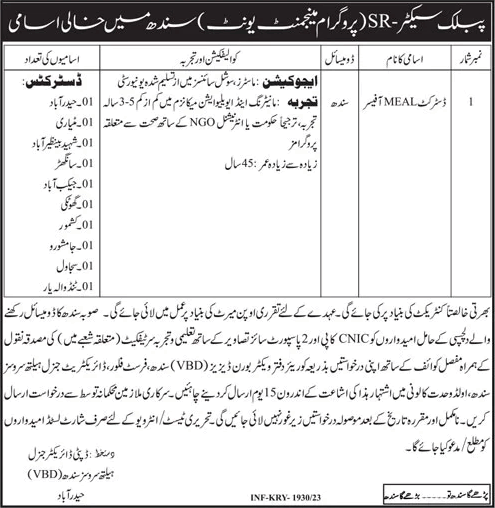 District Meal Officer Jobs in Directorate General Health Services Sindh 2023
