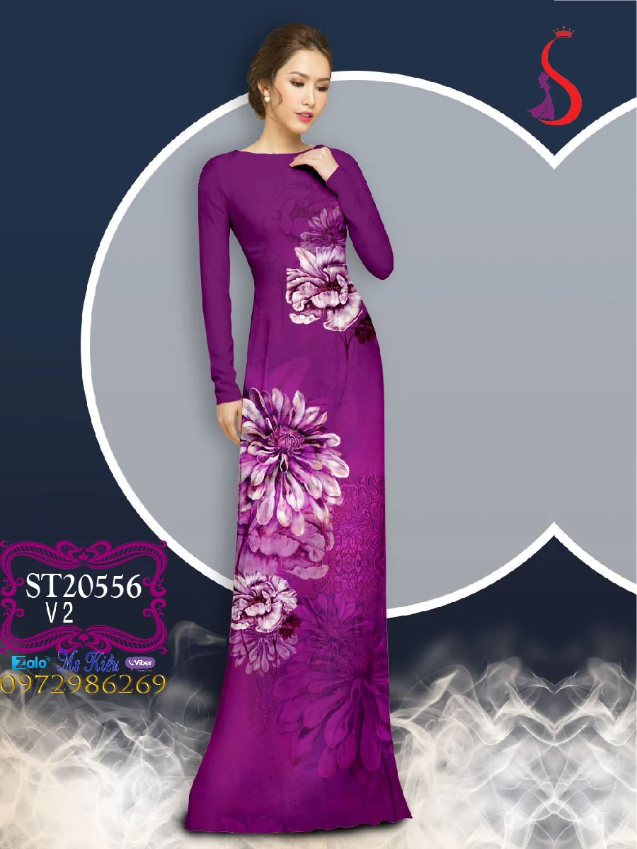 Thời trang Áo dài hoa cúc Việt Nam đẹp thanh lịch trẻ trung ST550558