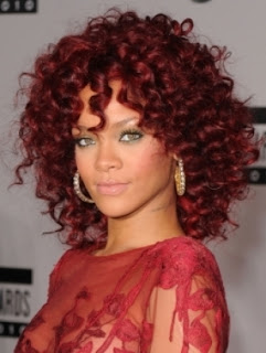 Rihanna Medium Length Curly Hairstyle - Celebrity Hairstyle Ideas for Girls