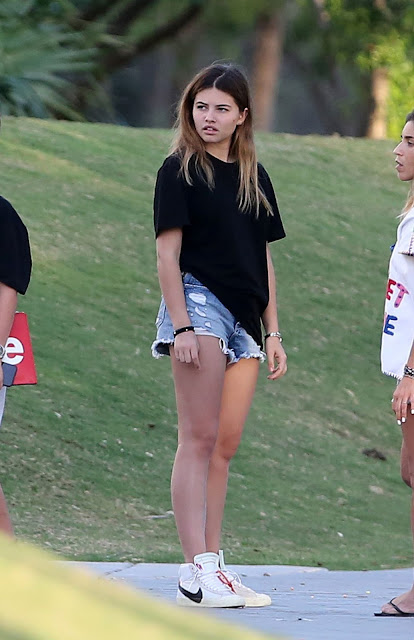 Thylane Blondeau Hot Pic in Black T-Shirt and Jean Shorts