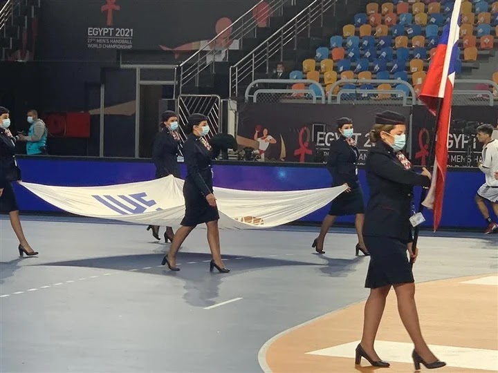 The beauties of EgyptAir caught the eye at the ceremony of the World Handball Cup .. Photos