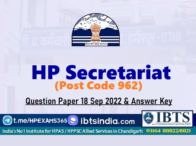 HP Secretariat Clerk Exam (Post Code 962)  Exam Question Paper 18 September 2022- Download PDF