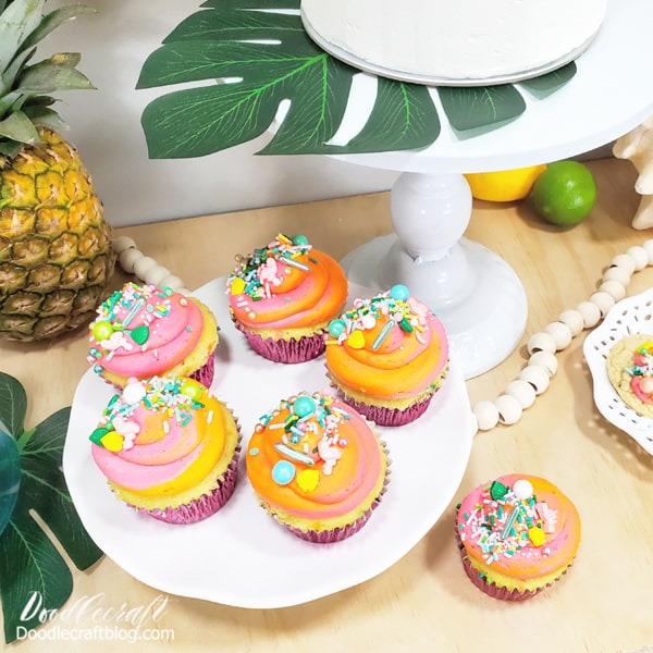 Make cupcakes and decorate them with colorful sprinkles. Think bright pinks, oranges and yellows!