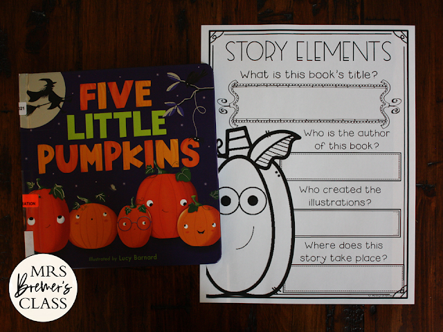 Five Little Pumpkins book activities unit with Common Core aligned literacy companion activities and a craftivity for Kindergarten and First Grade