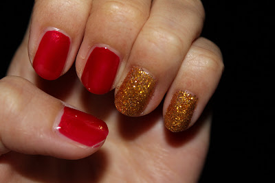 Hollywood girl RED nail Polish with Gold Glitters