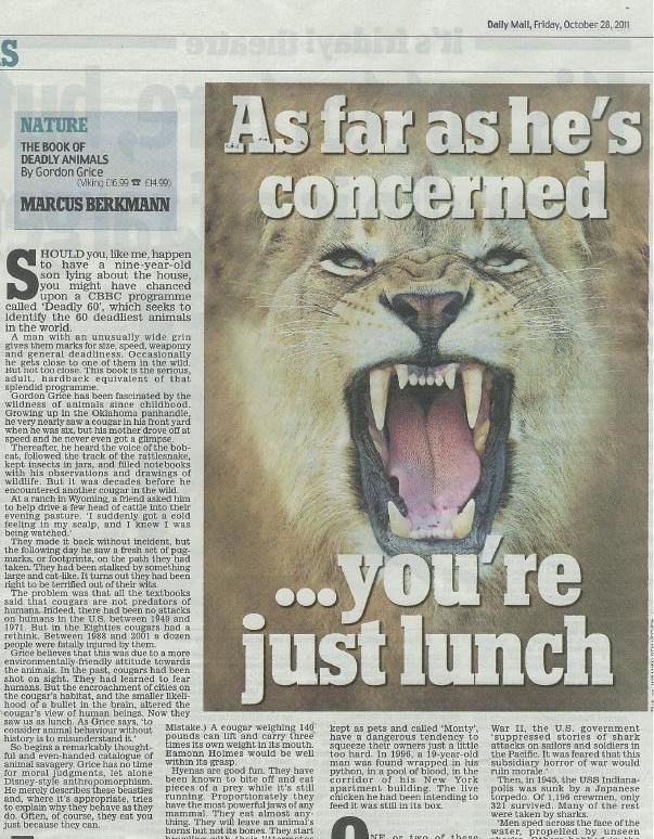 Gordongrice Com The Daily Mail Takes On Deadly Animals