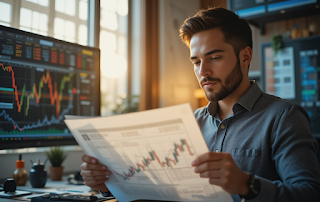 Confident trader planning with strategy documents – successful trading mindset visual