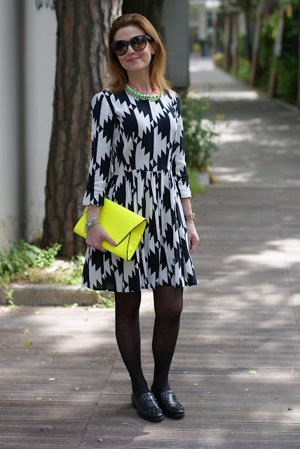 Asos black and white dress, studded loafers, Fashion and Cookies