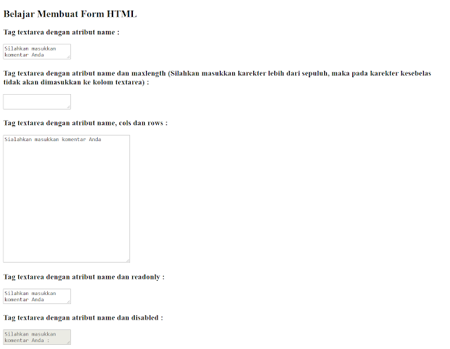 Tag textarea dalam form HTML