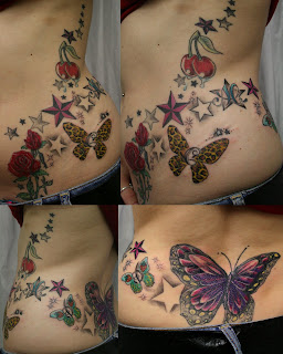 Butterflies And Stars Tattoo Designs On The Full Side Body