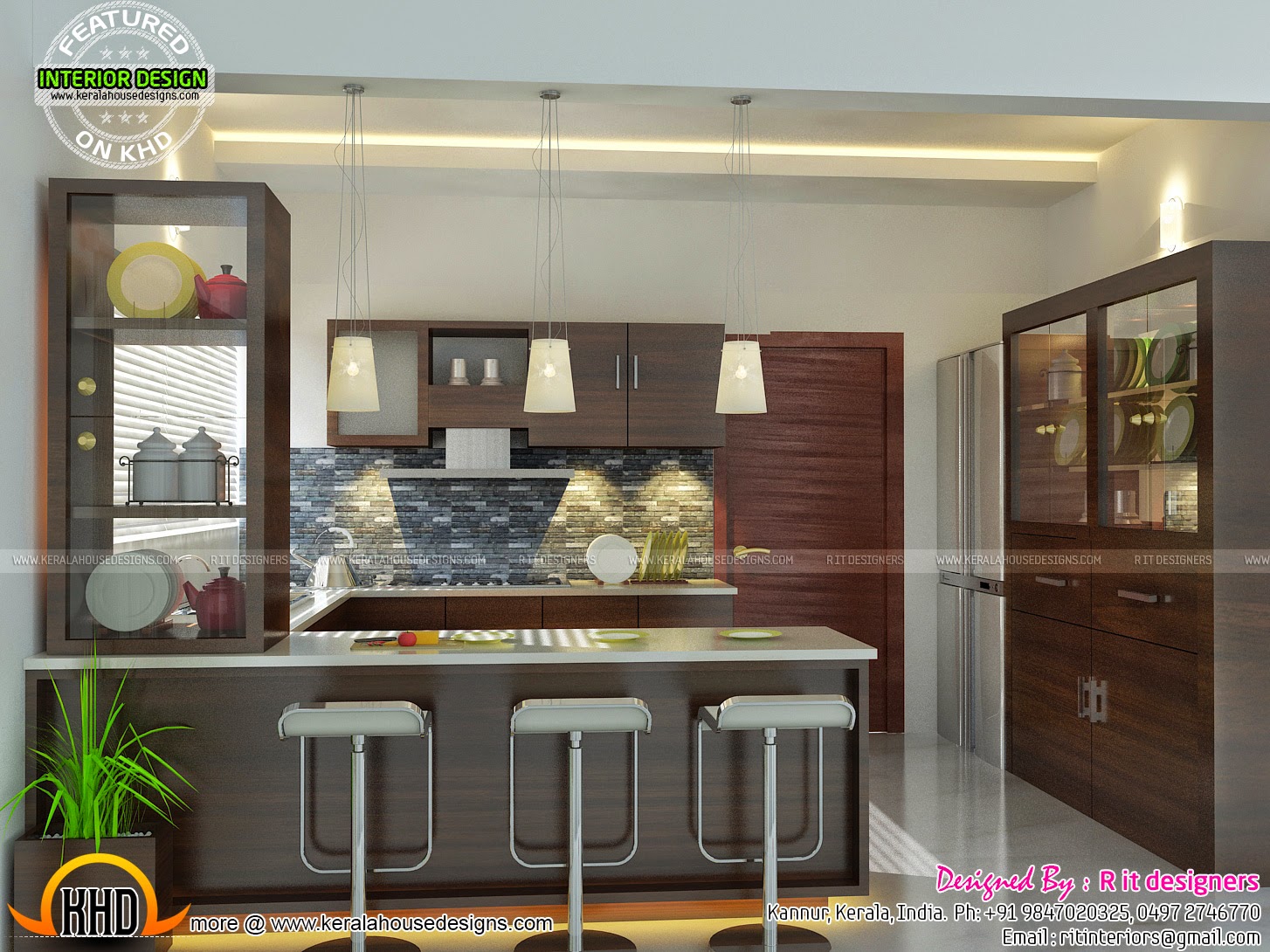 Modern and unique dining kitchen interior Kerala home 