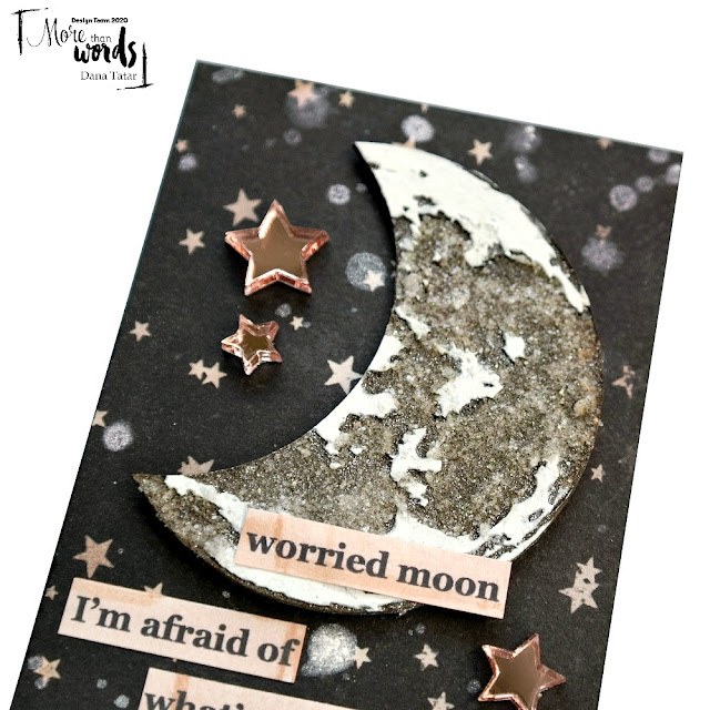 Artist Trading Card with Chipboard Moon Acrylic Stars and Chris Cornell Song Lyrics