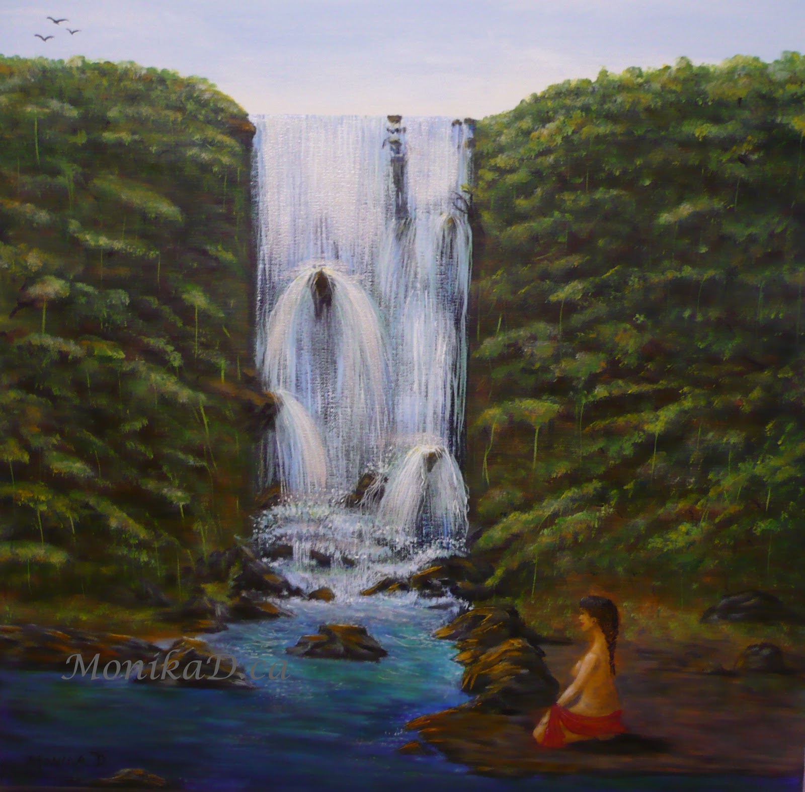 new painting-Coorg Waterfall in India