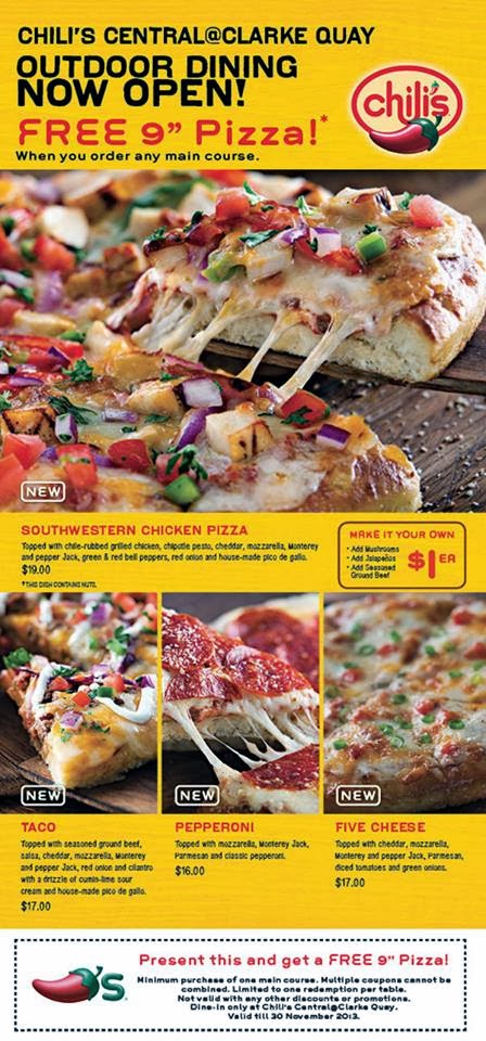 FoodieFC: Chili's Singapore: Free 9" Pizza with purchase of any main 