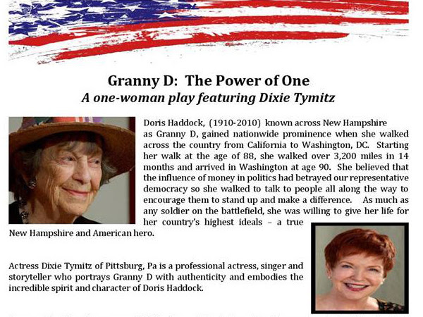 Granny D. The Power Of One- One-Woman Play By Dixie Tymitz