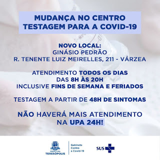 Centro de Testagem para Covid-19 retorna ao Pedrão dia 07