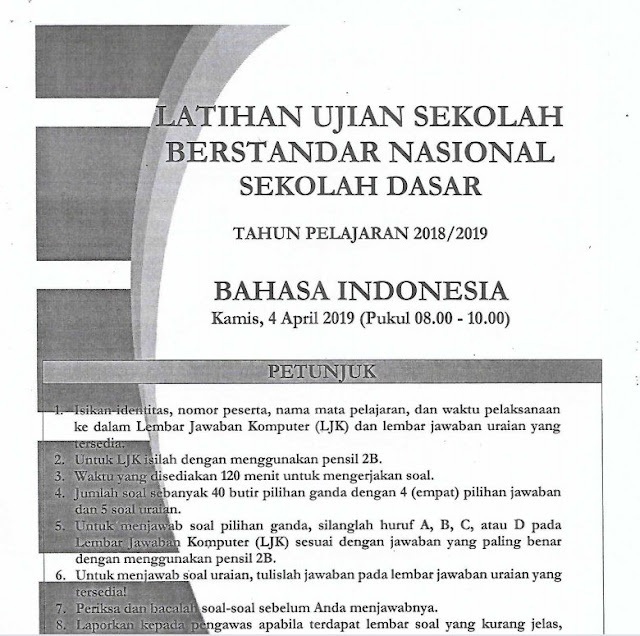 Download Soal Latihan USBN BAHASA INDONESIA Kelas 6 SD TAHUN 2018 - 2019