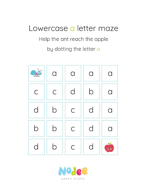 Letter A worksheets for Kids - The Ant and The Apple