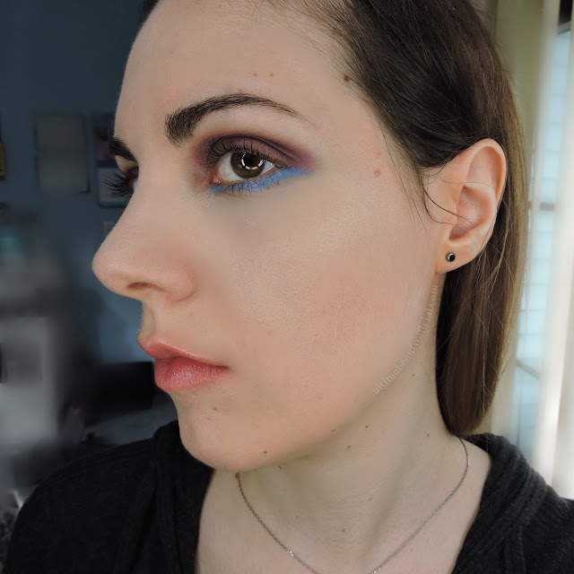 Ultima Beauty wearing color blocked eyeshadow side view (eyes opened)