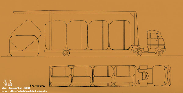 Cabine hôtelière mobile  - Motel cabin  Architectes: Ionel Schein, Yves Magnant  Etude CEBUMS: René Coulon (C.E.B.U.M.S.:Centre d'étude du bâtiment pour l'utilisation des matières de synthèses)  Avec la collaboration des Houillères du Nord et du Pas-de-Calais et de la Société Saint-Gobain. Polychromie : A. Fasani.   Création: 1956 