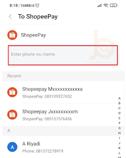 top up shopee dengan nomor handphone