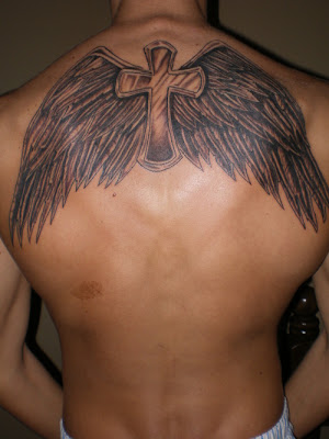 cool cross wings tattoo