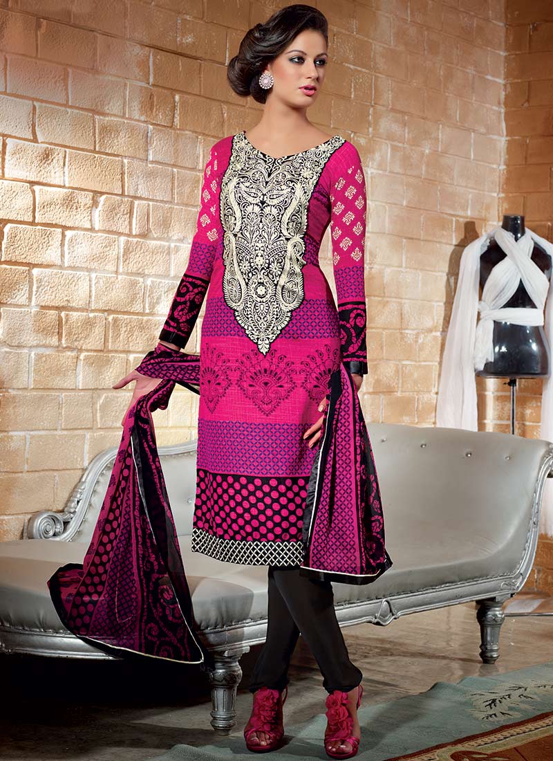 Printed Crepe Churidar Suit