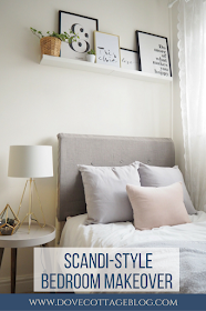 Scandinavian themed bedroom makeover featuring Scandi colour palette, diy headboard and budget interior ideas