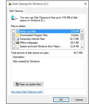 Disk clean up window 