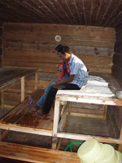 Cambodians sitting in the sauna