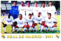 REAL MADRID C. F. - Madrid, España - Temporada 2001-02 - César, Fernando Hierro, Zidane, Iván Helguera, Figo y Karanka; Makelele, Michel Salgado, Savio, Roberto Carlos y Raúl - LAUSANNE F. C. 1 (Kuzba) REAL MADRID C. F. 2 (Raúl y Guti) - 27/07/2001 - Partido amistoso - Ouchy, Lausanne, Suiza