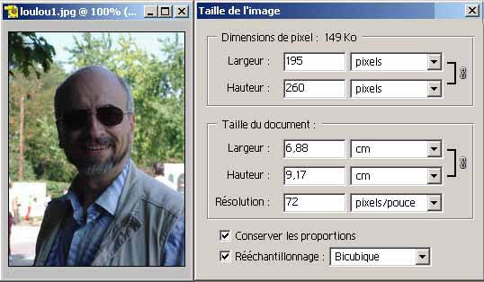 Boite de dialogue d'une image de base avec ses propriétés 