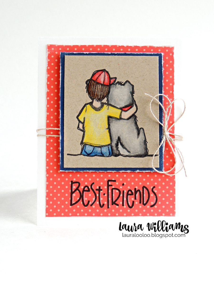 Best friends card - this stamp from Impression Obsession is so sweet, of a boy and his dog. I colored it with colored pencils and kept the rest of my handmade card simple. Find more details on my blog!