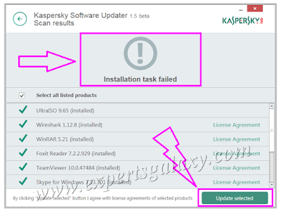 Kaspersky Updater Installation Task Failed