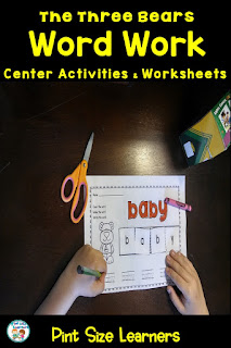 Use this favorite familiar fairy tale to practice literacy skills in pre-k and kindergarten. Children listen for the number of syllables in a word and clip the number on the clip cards. They use magnetic letters to match letters that spell Three Bears vocabulary words. Worksheets using the same words and pictures allow them to color the word, build the word, then write the word. Word and letter cards are also included for the students to match up at the pocket chart or as a memory type game if they are ready.