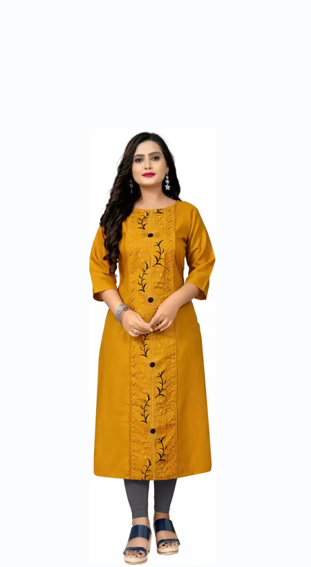 Women Embroidered Cotton Blend Straight Kurta