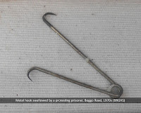 Metal hook swallowed by protesting prisoner, 1970s.