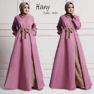 gamis modern tali perut warna dusty