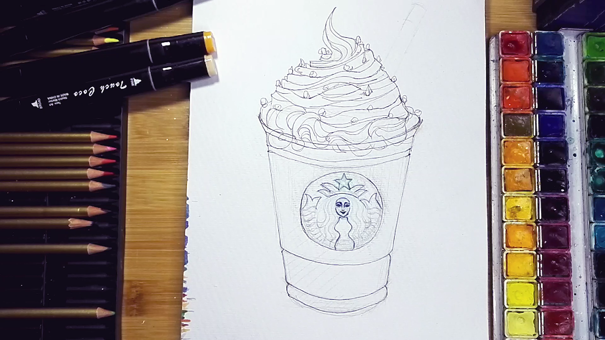 How to draw a cup of Starbuck coffee with Mark pen step by step tutorial