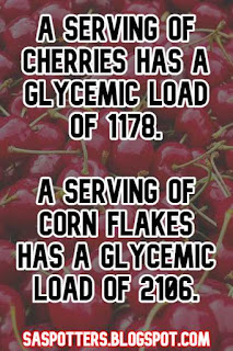 A serving of cherries has a glycemic load of 1178. A serving of corn flakes has a glycemic load of 2106.