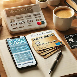 A stack of credit cards labeled as second chance options