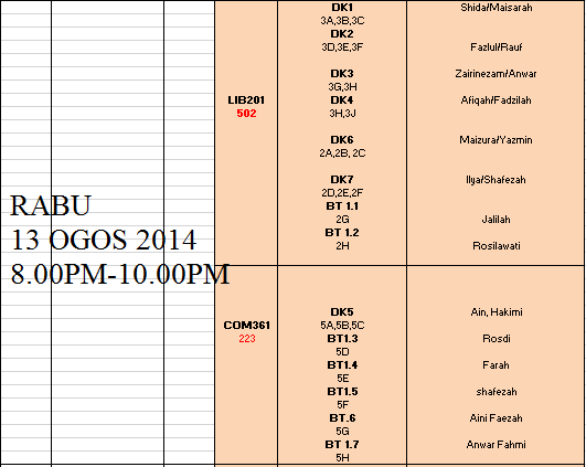 JADUAL MID-TERM OGOS 2014