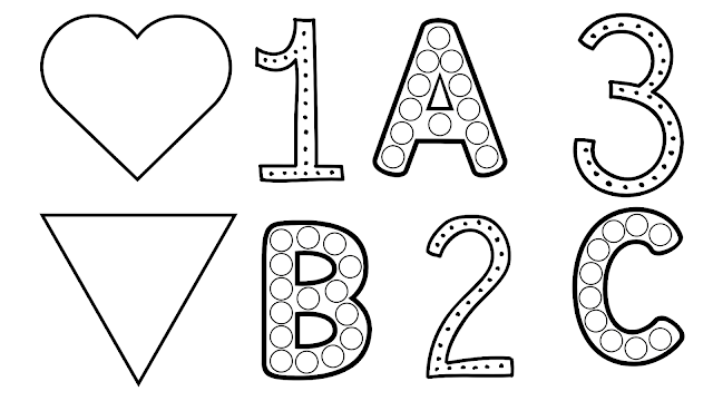 ABC, Number And Shapes Dots For Coloring Pages