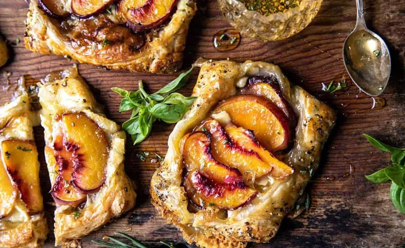 Peach Brie Pastry Tarts with Peppered Rosemary Honey