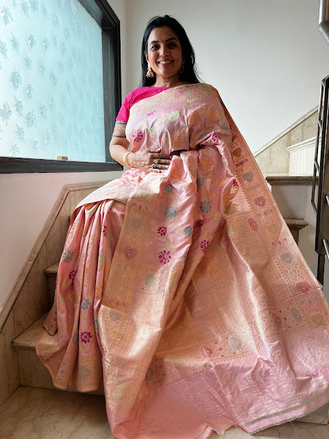 Dusty Pink Elegance: Unveiling the Charms of Pure Katan Silk Tilfi Meena Kaduwa Weave Saree