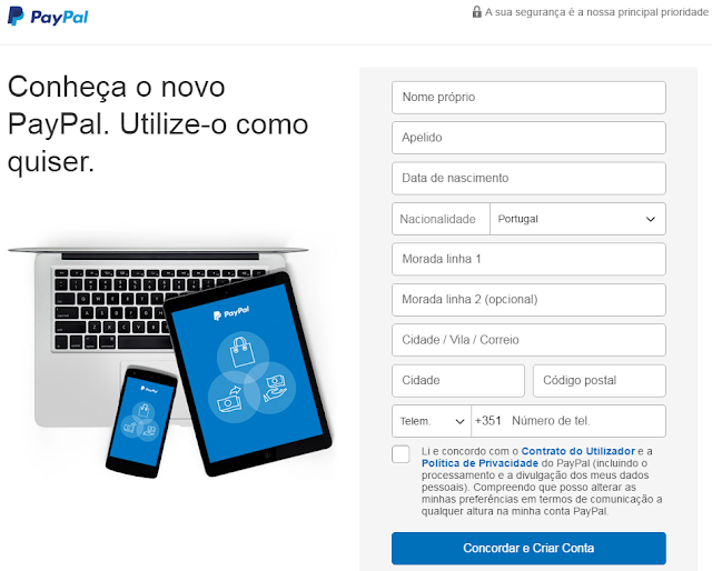 paypal guia criar conta tutorial formulário