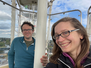Me and John smiling on the Ferris wheel.
