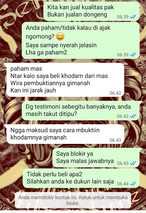 bagaimana kita tau bahwa khodam yg diritual benar2 dikirim ke pembeli, lebih2 bener2 patuh dan loyal, benar2 menjalankan apa yg diperintahkan oleh tuan nya?
