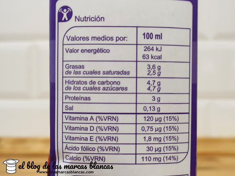 Información nutricional de la Leche entera sin lactosa CARREFOUR - El Blog de las Marcas Blancas