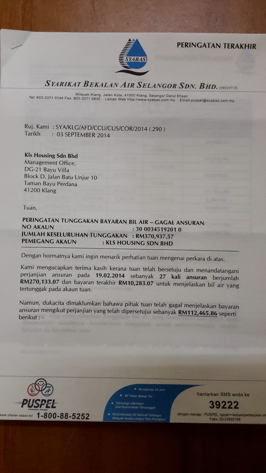 Contoh Surat Peringatan Tunggakan Bayaran